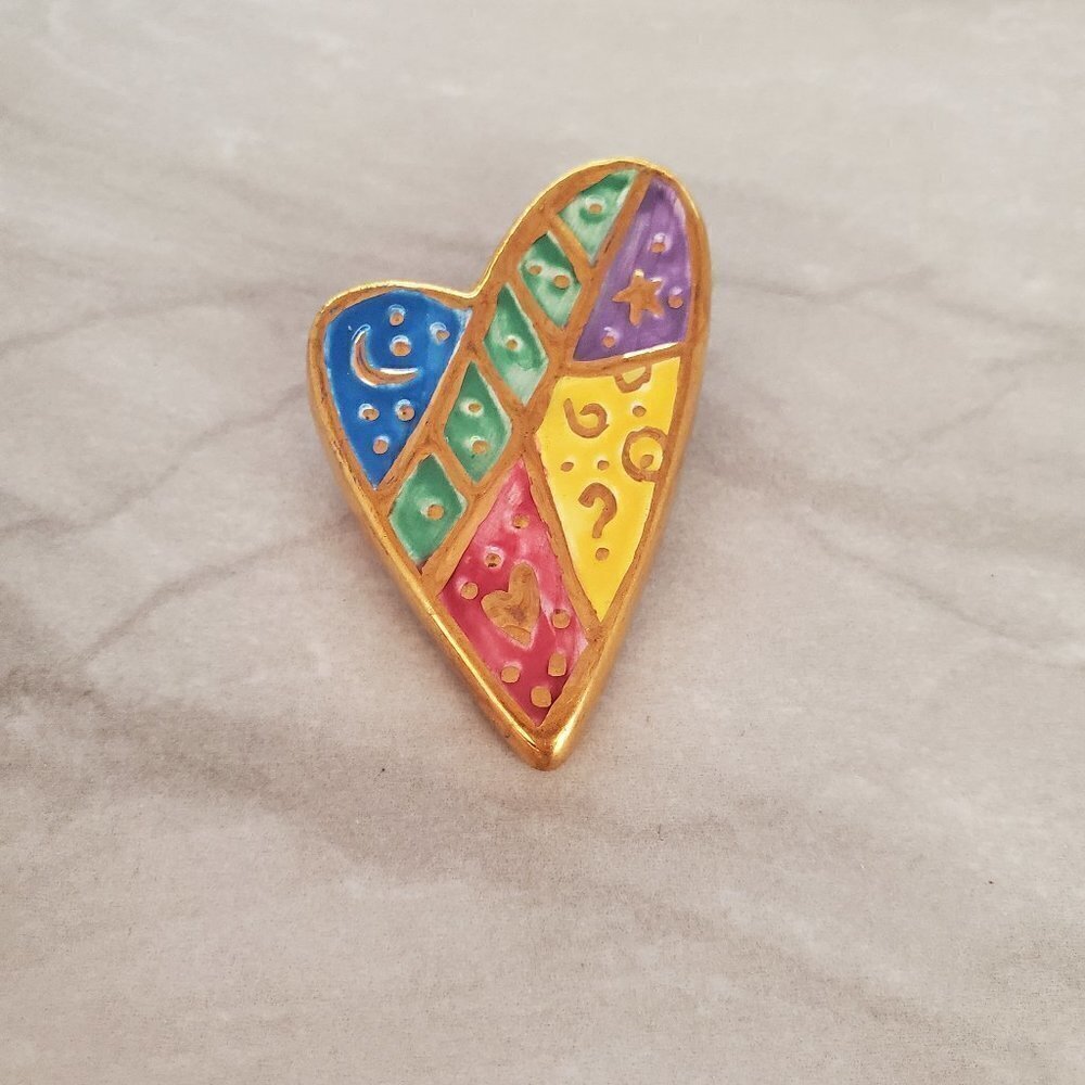 ✨ Vintage 1980s 80s Abbey Press Blue Green Yellow Moon Stars Brooch ✨